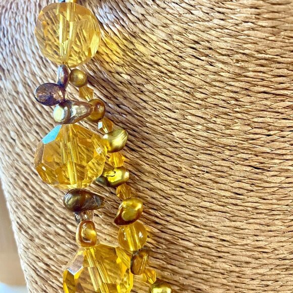 Yellow Pearl Crystal & 925 2 Strand Handmade Necklace Silver Dawn Jewels OOAK - Picture 5 of 6